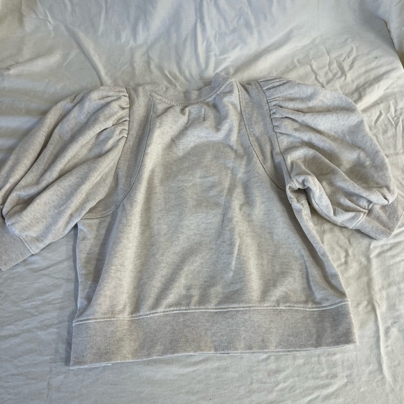 Maeve by ANTHROPOLOGIE Puff-Sleeve Sweatshirt Tee Ribbed Top - Picture 5 of 7